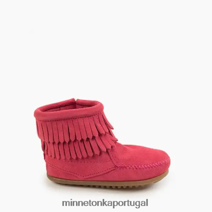 bota com zíper lateral com franja dupla crianças Minnetonka Rosa quente XJTPV6465 calçados