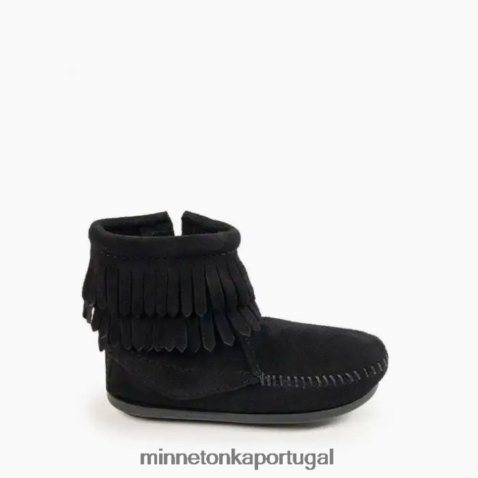 bota com zíper lateral com franja dupla crianças Minnetonka preto XJTPV6463 calçados