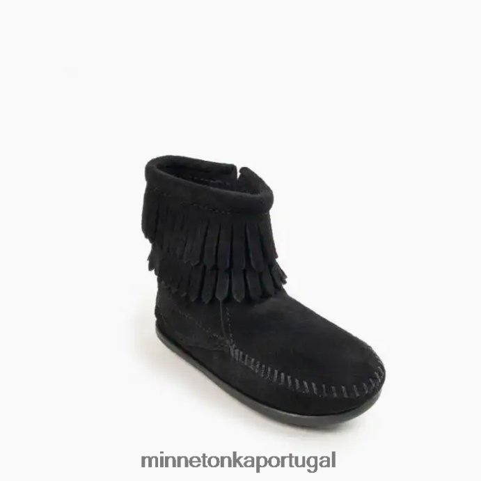 bota com zíper lateral com franja dupla crianças Minnetonka preto XJTPV6463 calçados