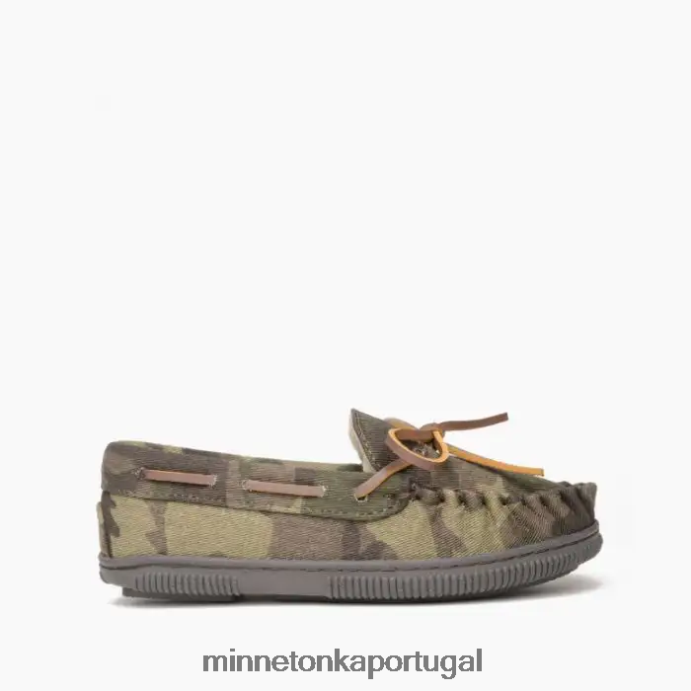 sola dura forrada com pelo crianças Minnetonka estampa camuflada verde XJTPV6499 calçados