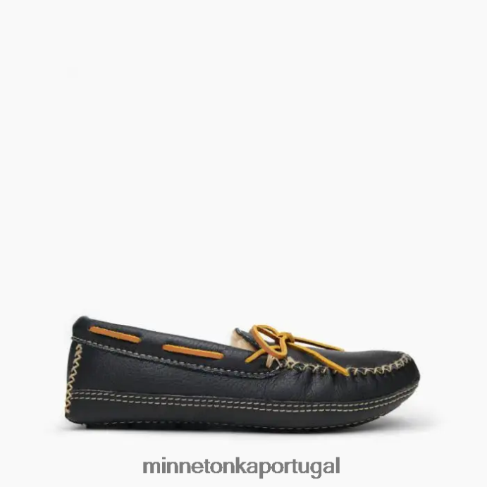 chinelo de alce de pele de carneiro homens Minnetonka preto XJTPV6409 calçados