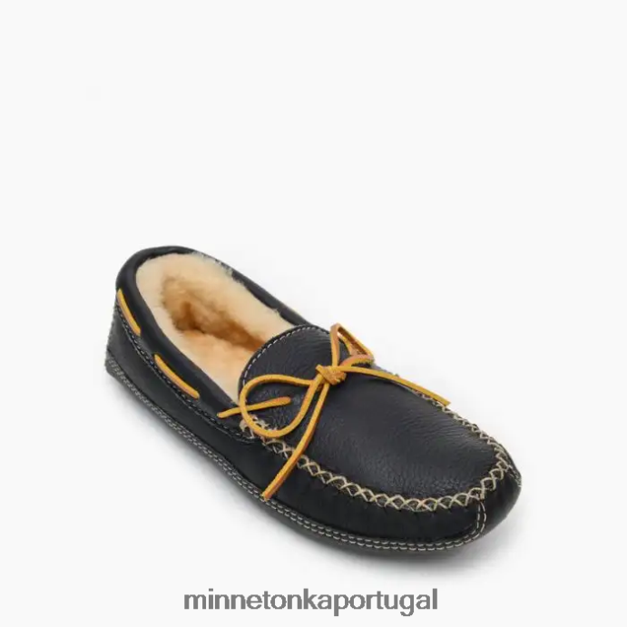 chinelo de alce de pele de carneiro homens Minnetonka preto XJTPV6409 calçados