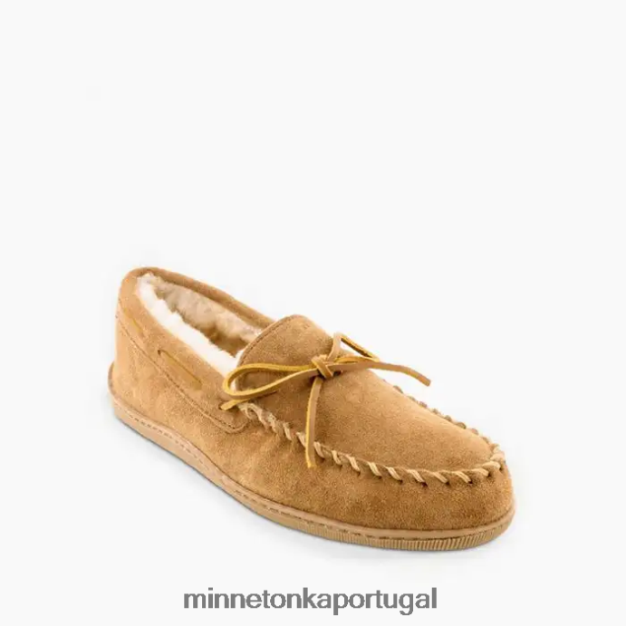 moc com sola dura de pele de carneiro homens Minnetonka bronzeado dourado XJTPV6402 calçados