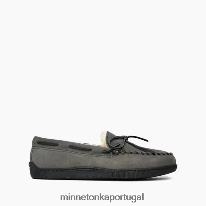 moc com sola dura de pele de carneiro homens Minnetonka cinza XJTPV6403 calçados