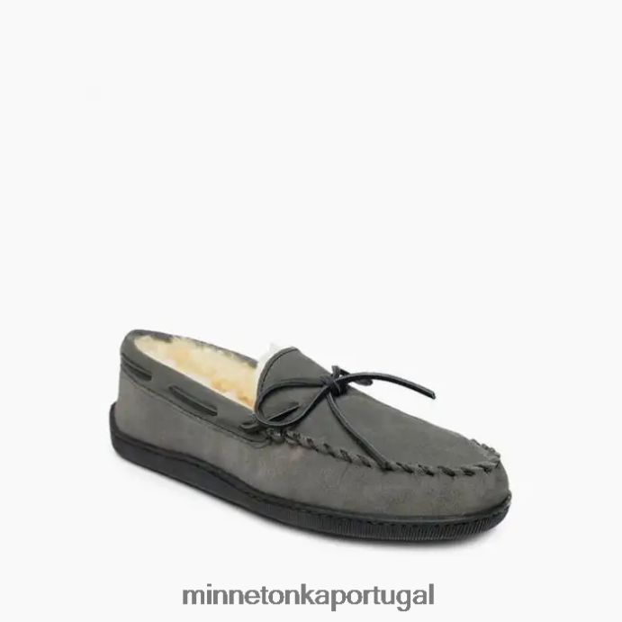 moc com sola dura de pele de carneiro homens Minnetonka cinza XJTPV6403 calçados