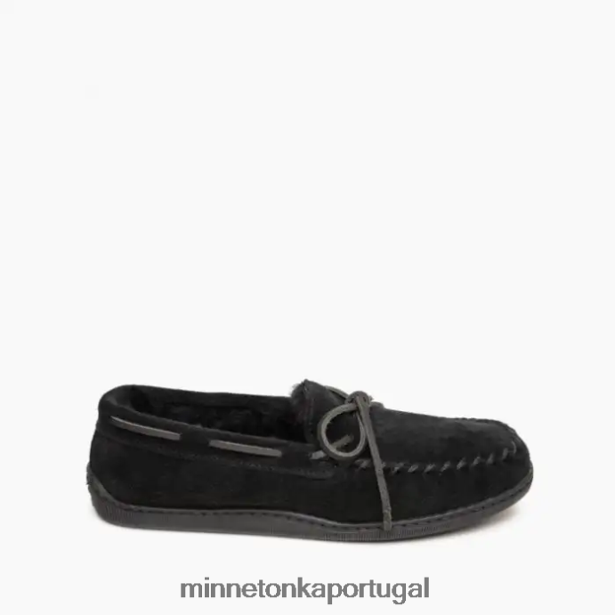 moc com sola dura de pele de carneiro homens Minnetonka preto XJTPV6401 calçados