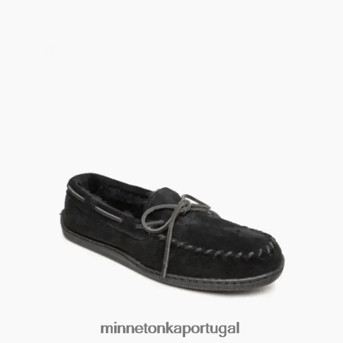 moc com sola dura de pele de carneiro homens Minnetonka preto XJTPV6401 calçados