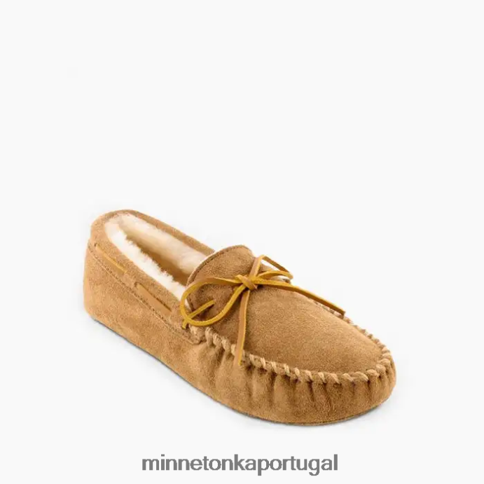 moc com sola macia de pele de carneiro homens Minnetonka bronzeado dourado XJTPV6404 calçados
