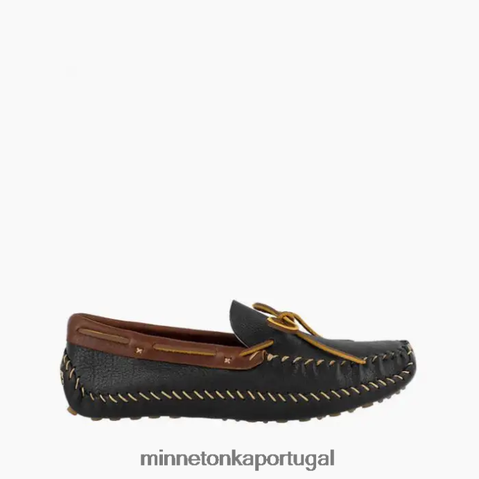 p.w. dirigindo moc homens Minnetonka preto com gola marrom XJTPV6383 calçados