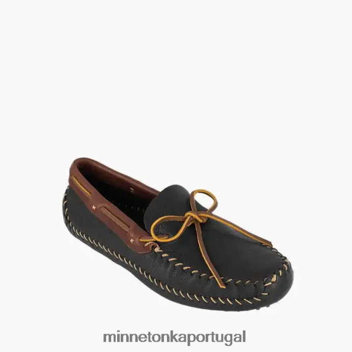 p.w. dirigindo moc homens Minnetonka preto com gola marrom XJTPV6383 calçados