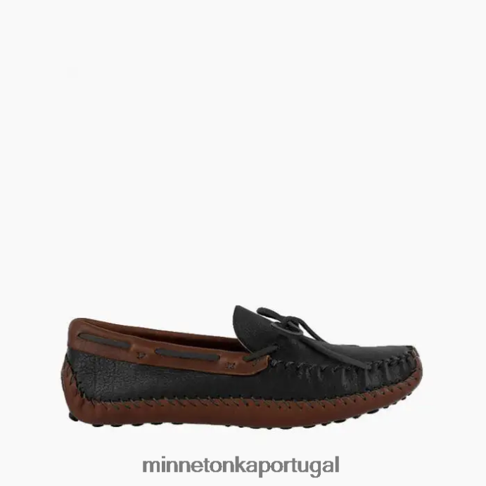 p.w. dirigindo moc homens Minnetonka superior preto e inferior marrom XJTPV6389 calçados