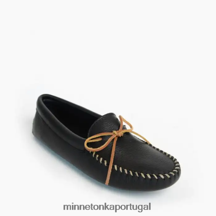 sola macia dupla de pele de veado homens Minnetonka preto XJTPV6335 calçados