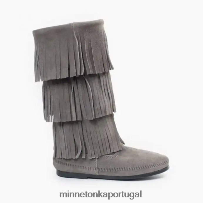 Bota com franja de 3 camadas mulheres Minnetonka cinza XJTPV63 calçados