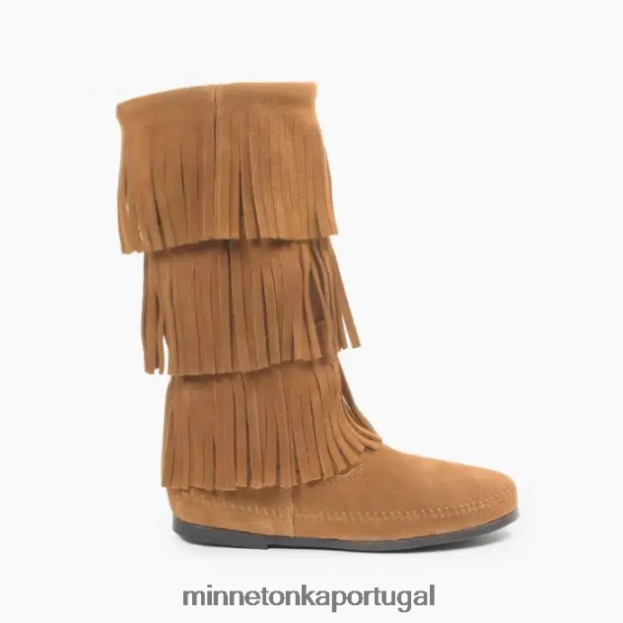 Bota com franja de 3 camadas mulheres Minnetonka cinza XJTPV64 calçados