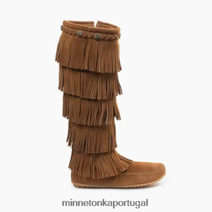Bota com franja de 5 camadas mulheres Minnetonka marrom empoeirado XJTPV629 calçados