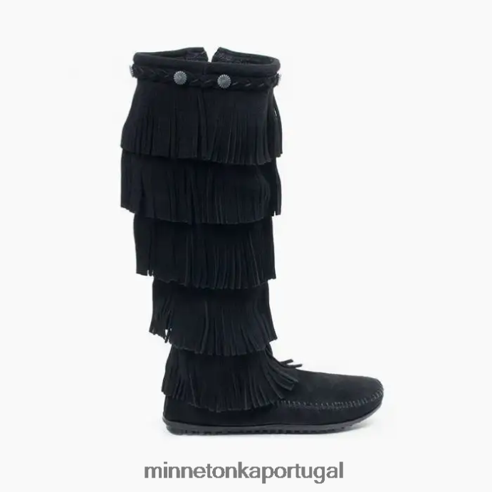 Bota com franja de 5 camadas mulheres Minnetonka preto XJTPV627 calçados