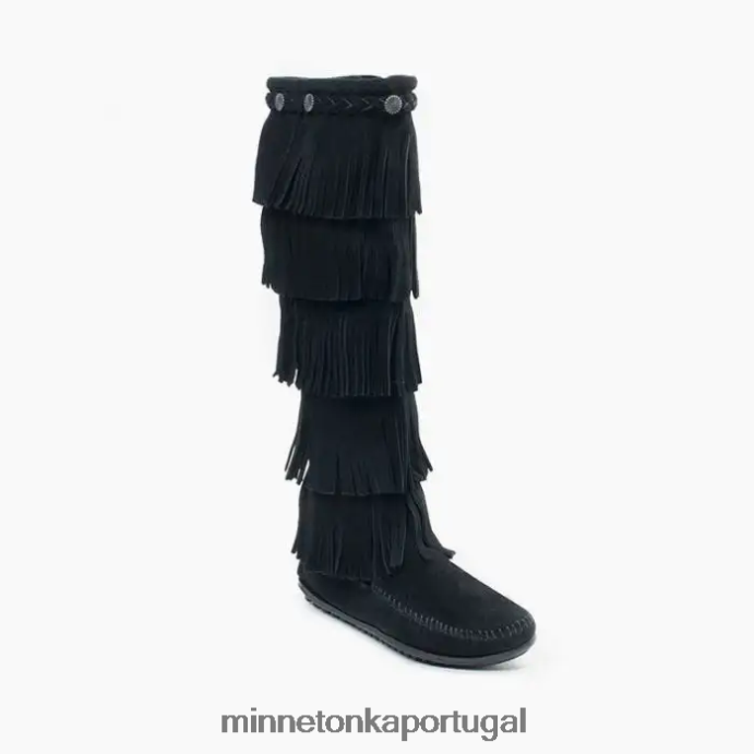 Bota com franja de 5 camadas mulheres Minnetonka preto XJTPV627 calçados