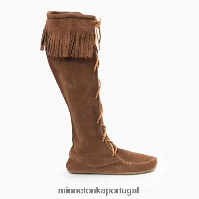 bota cano alto com renda frontal mulheres Minnetonka marrom empoeirado XJTPV626 calçados