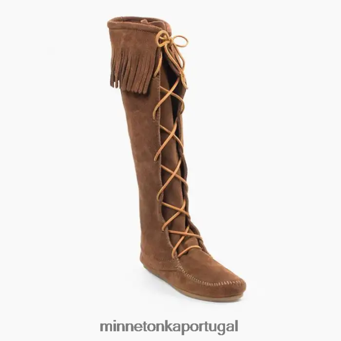 bota cano alto com renda frontal mulheres Minnetonka marrom empoeirado XJTPV626 calçados