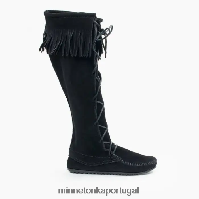 bota cano alto com renda frontal mulheres Minnetonka preto XJTPV624 calçados