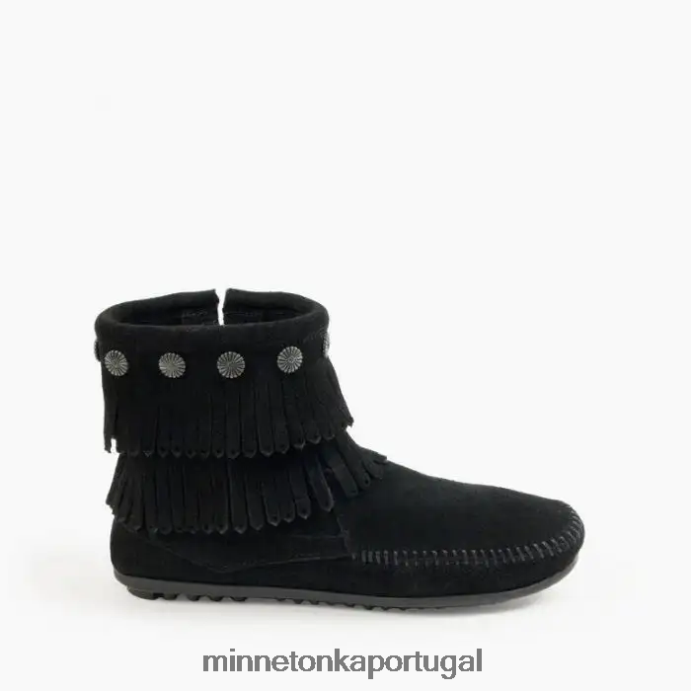 bota com zíper lateral com franja dupla mulheres Minnetonka preto XJTPV621 calçados