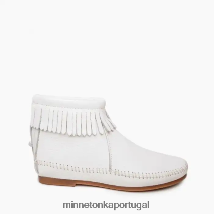 bota de couro com zíper traseiro e sola dura mulheres Minnetonka branco XJTPV646 calçados