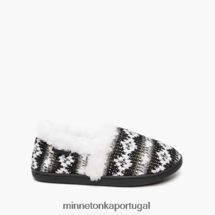 Dina mulheres Minnetonka malha preta branca XJTPV6248 calçados