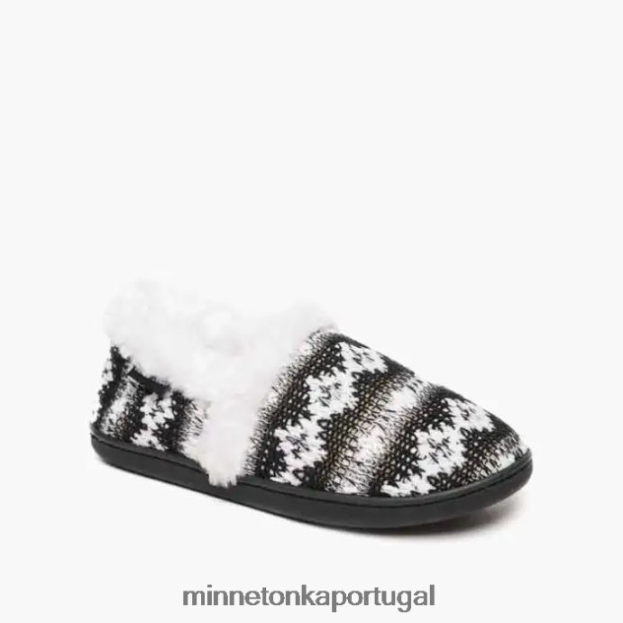 Dina mulheres Minnetonka malha preta branca XJTPV6248 calçados