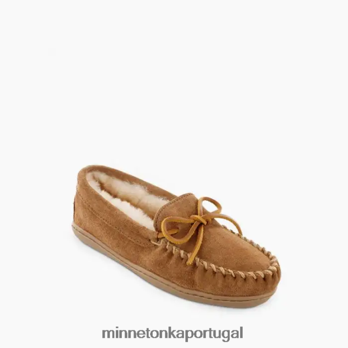 moc com sola dura de pele de carneiro mulheres Minnetonka bronzeado dourado XJTPV6220 calçados
