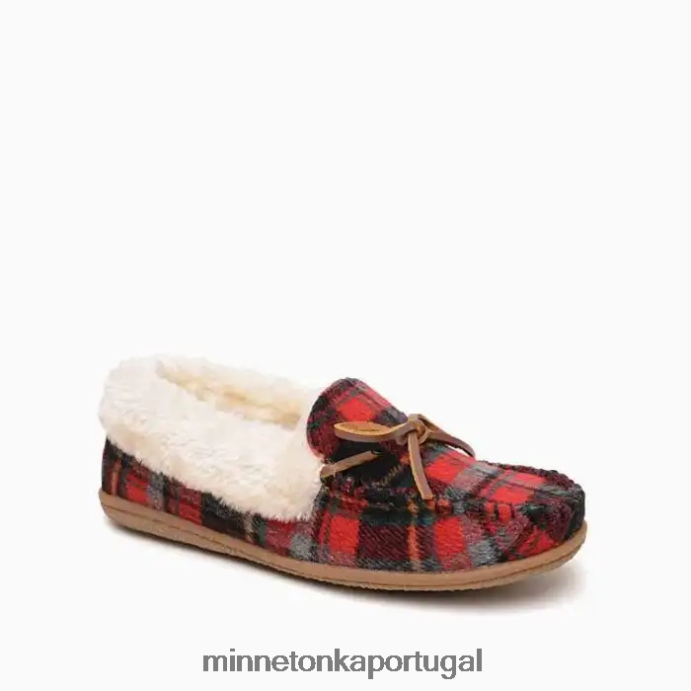moc de colarinho de acampamento mulheres Minnetonka xadrez vermelho de outono XJTPV6270 calçados
