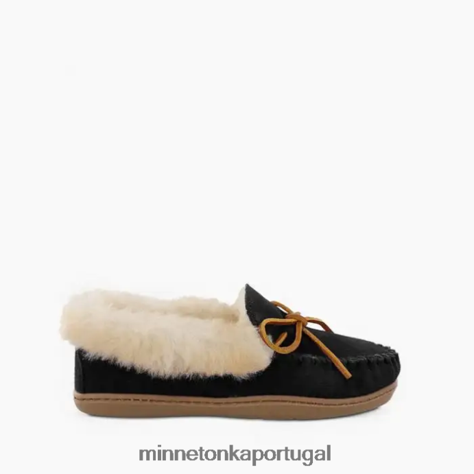 moc de pele de carneiro alpino mulheres Minnetonka preto XJTPV6224 calçados