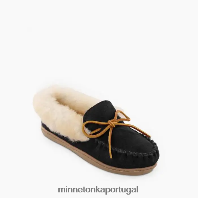 moc de pele de carneiro alpino mulheres Minnetonka preto XJTPV6224 calçados