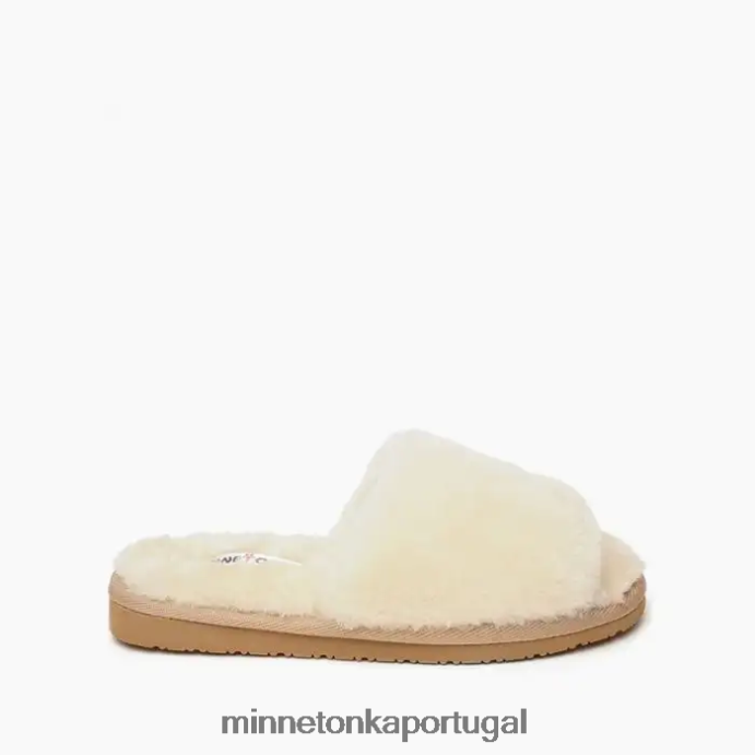 slide aberto de pele de carneiro mulheres Minnetonka natural XJTPV6259 calçados