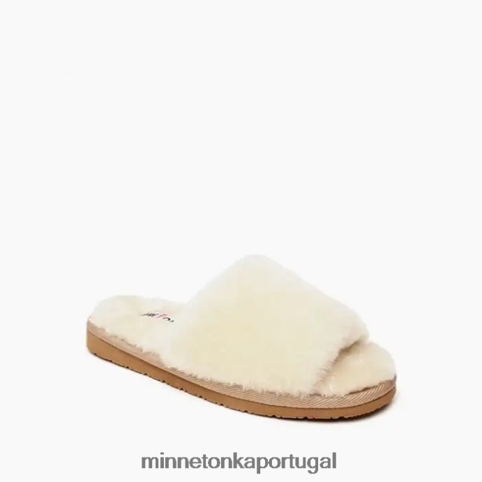 slide aberto de pele de carneiro mulheres Minnetonka natural XJTPV6259 calçados