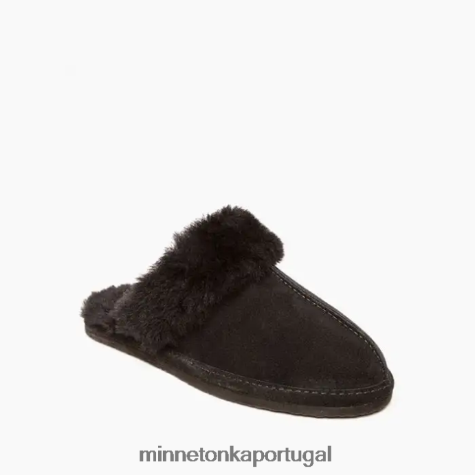 slide de pele de carneiro mulheres Minnetonka preto XJTPV6234 calçados